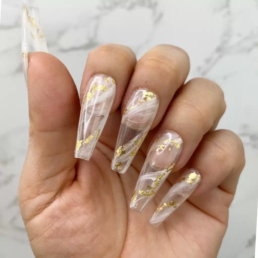 marble effect in golden color on clear nails x ( ) marble effect in golden color on clear nails x ( )