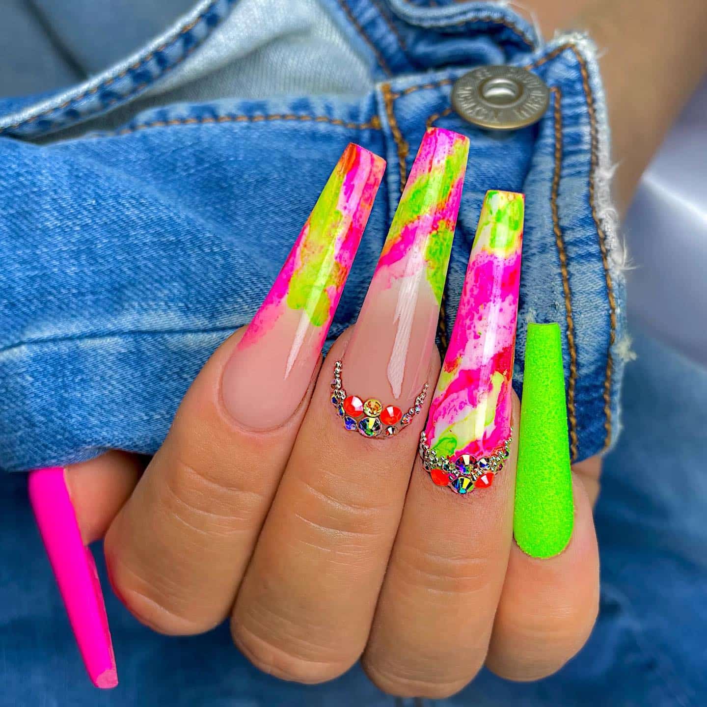 neon nails with embellishments neon nails with embellishments