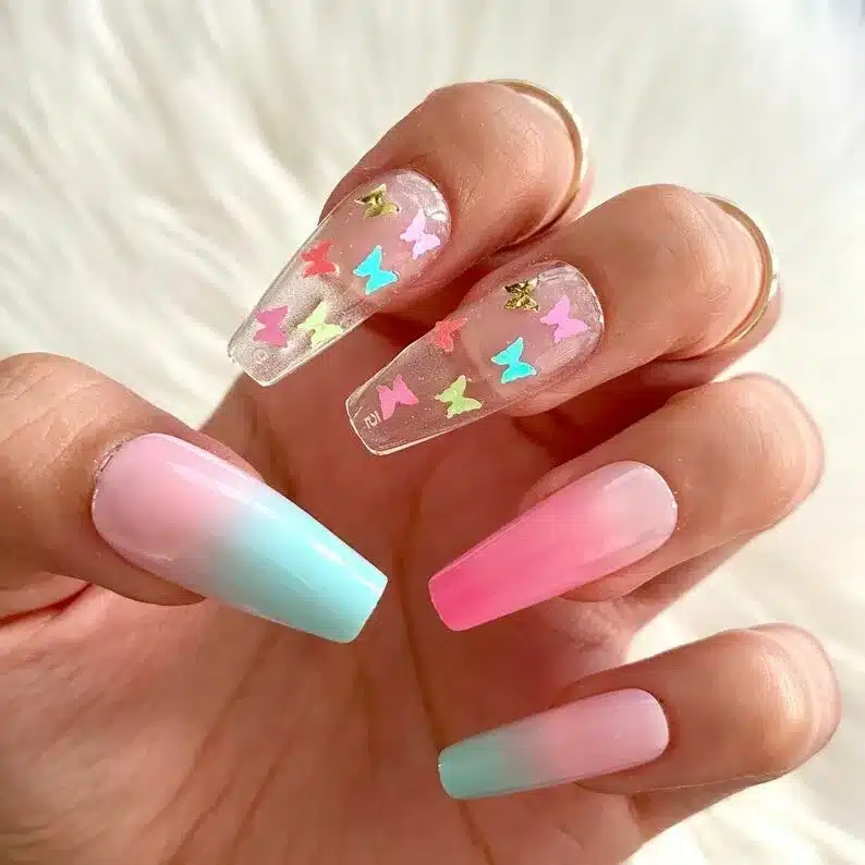ombre nails in pastel colors butterfly accent nails ombre nails in pastel colors butterfly accent nails