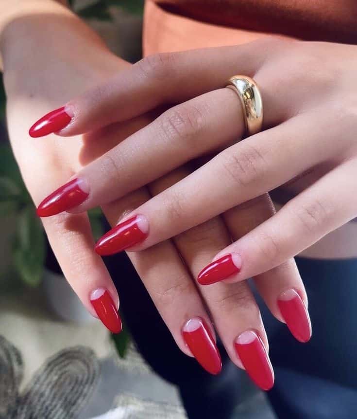 red nails with half moon ends red nails with half moon ends