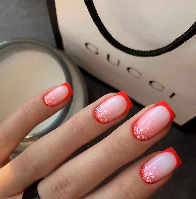 short pink nails with red tips and glitter zon short pink nails with red tips and glitter zon