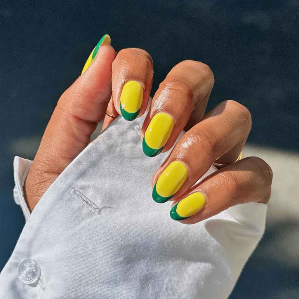 short two tone french short nails in green and yellow color x zon short two tone french short nails in green and yellow color x zon
