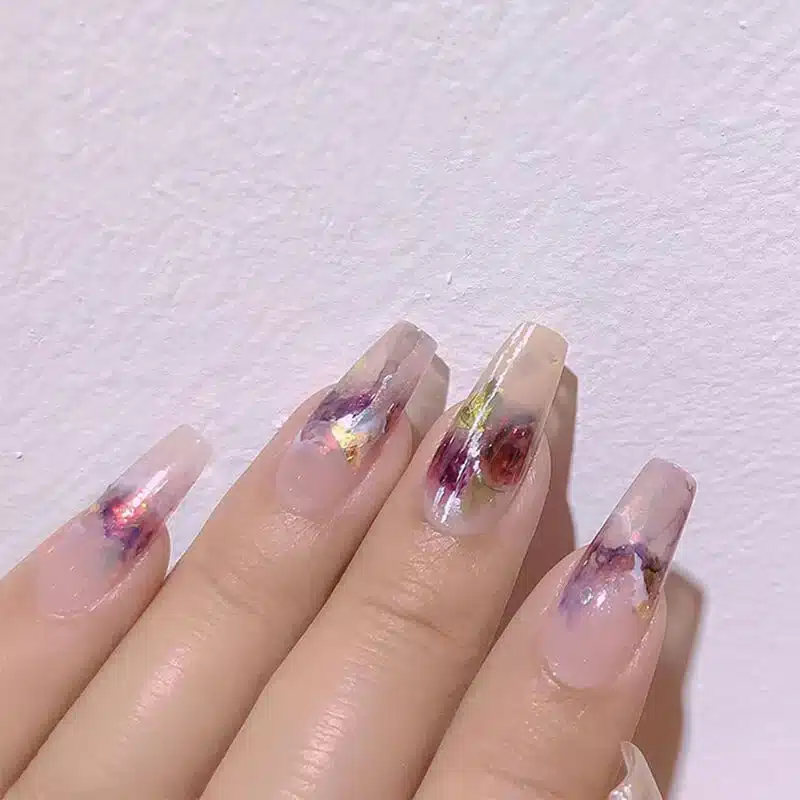 watercolor effects on clear coffin nails watercolor effects on clear coffin nails