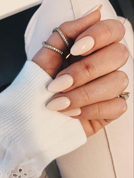 A view of neutral almond nails A view of neutral almond nails
