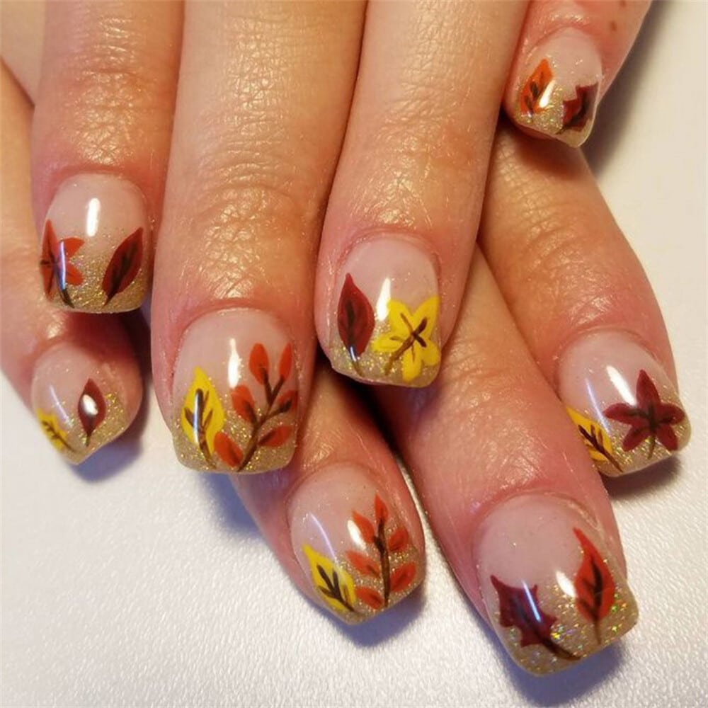 Glittery Leaf Nails Glittery Leaf Nails