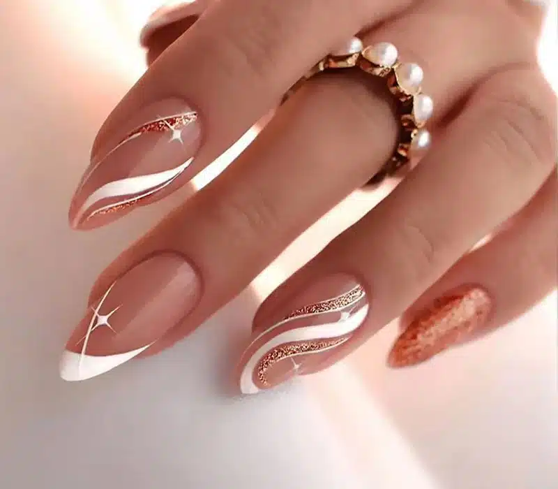A view of gold gel nails A view of gold gel nails