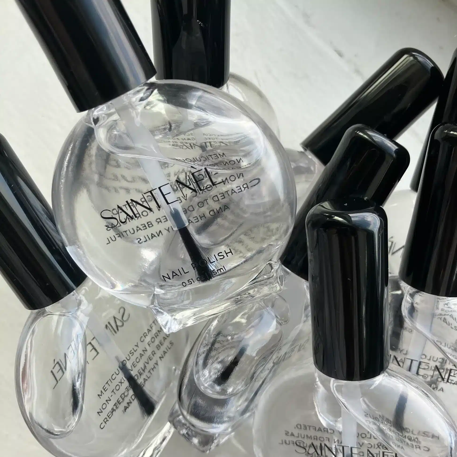 A view of some clear glossy nail polish top coats A view of some clear glossy nail polish top coats