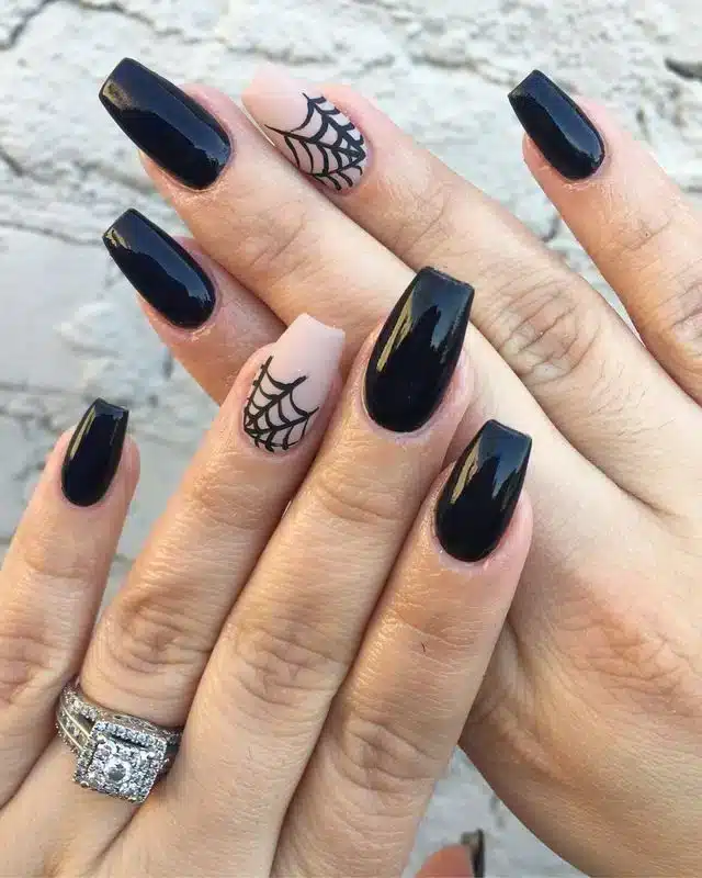 black nails with one accent nail of webs jpg black nails with one accent nail of webs jpg