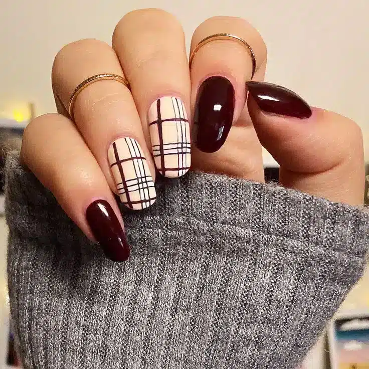 maroon plaid nail art maroon plaid nail art