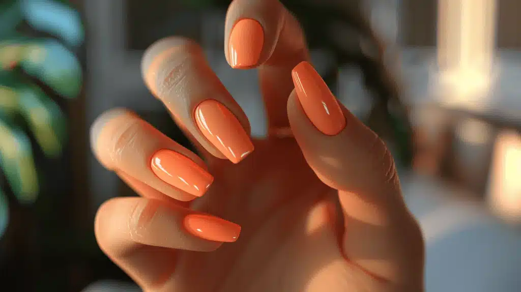 A view of peach nails A view of peach nails