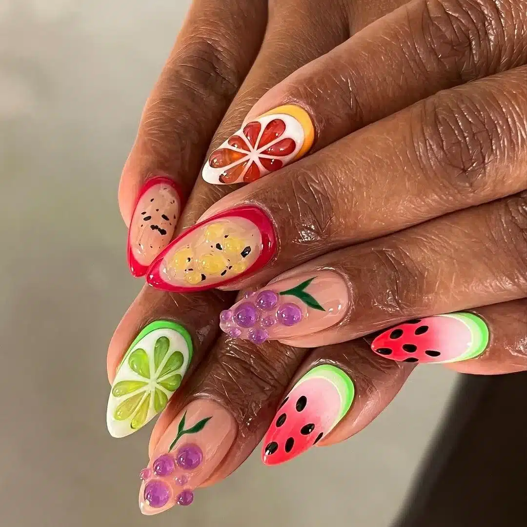 Tropical Fruit nail art Tropical Fruit nail art