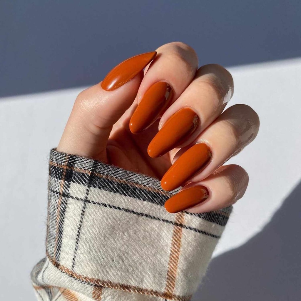 A view of burnt sienna orange nails A view of burnt sienna orange nails