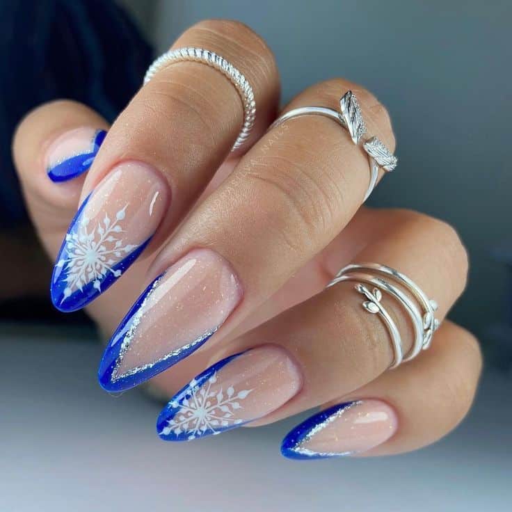 A view of blue french tip nails A view of blue french tip nails